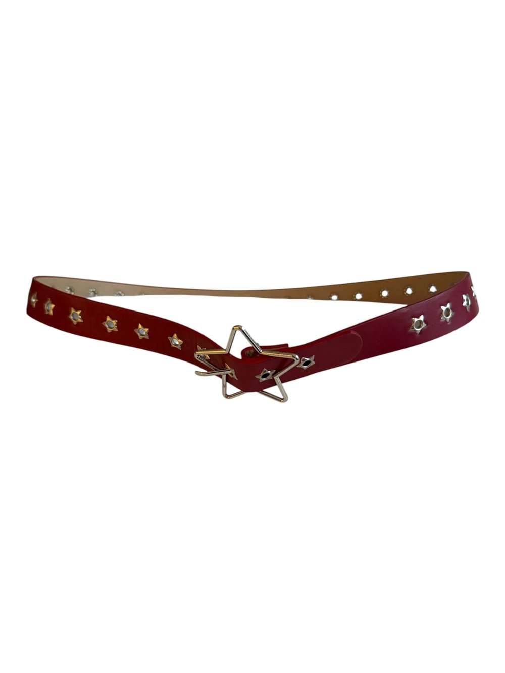 Red Star Buckle Studded Punkgirl  Rocker Red Belt 38”+ SZ L XL - Picture 3 of 6